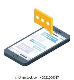 Icono de sms de teléfono vector isométrico. Chat móvil. Mensaje de Smartphone