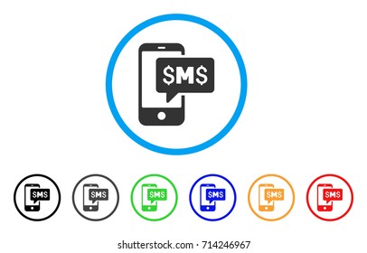 Phone SMS icon. Vector illustration style is a flat iconic phone sms grey rounded symbol inside light blue circle with black, gray, green, blue, red, orange color additional versions.