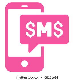 Phone SMS icon. Vector style is flat iconic symbol with rounded angles, pink color, white background.