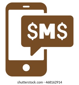 Phone SMS icon. Vector style is flat iconic symbol with rounded angles, brown color, white background.