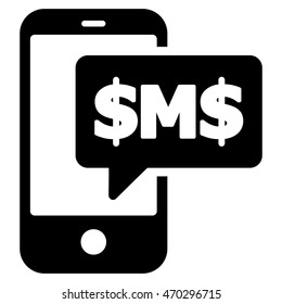 Phone SMS icon. Vector style is flat iconic symbol with rounded angles, black color, white background.