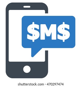 Phone SMS icon. Vector style is bicolor flat iconic symbol with rounded angles, smooth blue colors, white background.
