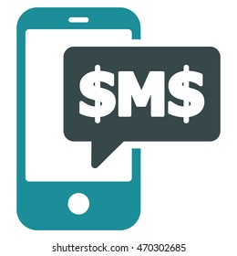 Phone SMS icon. Vector style is bicolor flat iconic symbol with rounded angles, soft blue colors, white background.