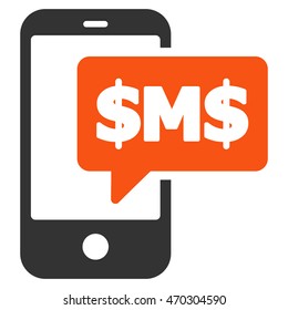 Phone SMS icon. Vector style is bicolor flat iconic symbol with rounded angles, orange and gray colors, white background.