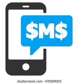 Phone SMS icon. Vector style is bicolor flat iconic symbol with rounded angles, blue and gray colors, white background.