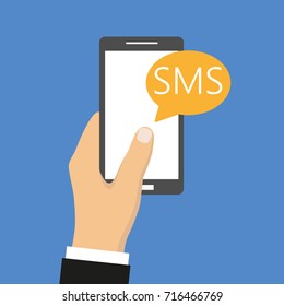 phone with sms message on a blue background
