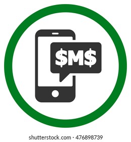 Phone SMS vector bicolor rounded icon. Image style is a flat icon symbol inside a circle, green and gray colors, white background.