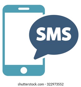 Phone Sms vector icon. Style is bicolor flat symbol, cyan and blue colors, rounded angles, white background.