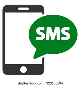 Phone Sms vector icon. Style is bicolor flat symbol, green and gray colors, rounded angles, white background.