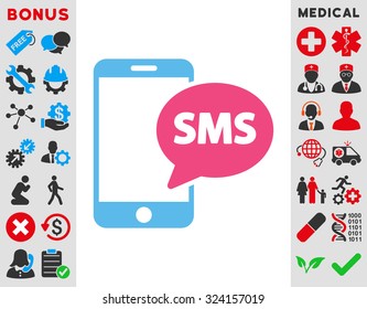 Phone Sms vector icon. Style is bicolor flat symbol, pink and blue colors, rounded angles, white background.