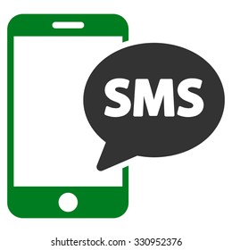 Phone Sms vector icon. Style is bicolor flat symbol, green and gray colors, rounded angles, white background.