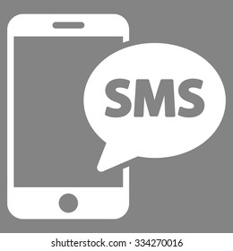 Phone Sms vector icon. Style is flat symbol, white color, rounded angles, gray background.
