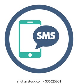 Phone Sms vector icon. Style is bicolor flat rounded symbol, cobalt and cyan colors, rounded angles, white background.