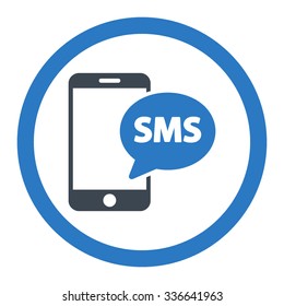 Phone Sms vector icon. Style is bicolor flat rounded symbol, smooth blue colors, rounded angles, white background.