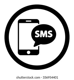 Phone Sms vector icon. Style is flat rounded symbol, black color, rounded angles, white background.