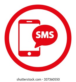 Phone Sms vector icon. Style is flat rounded symbol, red color, rounded angles, white background.