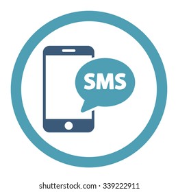 Phone Sms vector icon. Style is bicolor flat rounded symbol, cyan and blue colors, rounded angles, white background.