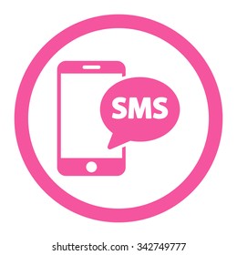 Phone SMS vector icon. Style is flat rounded symbol, pink color, rounded angles, white background.
