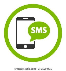 Phone Sms vector icon. Style is bicolor flat rounded symbol, eco green and gray colors, rounded angles, white background.