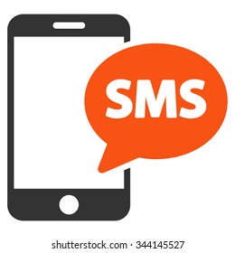 Phone SMS vector icon. Style is bicolor flat symbol, orange and gray colors, rounded angles, white background.