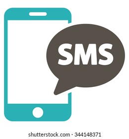 Phone SMS vector icon. Style is bicolor flat symbol, grey and cyan colors, rounded angles, white background.