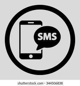 Phone SMS vector icon. Style is flat rounded symbol, black color, rounded angles, light gray background.