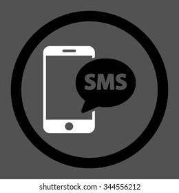 Phone SMS vector icon. Style is bicolor flat rounded symbol, black and white colors, rounded angles, gray background.