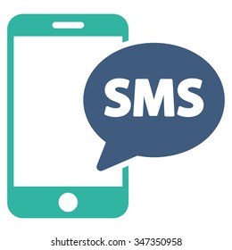 Phone SMS vector icon. Style is bicolor flat symbol, cobalt and cyan colors, rounded angles, white background.