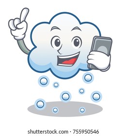 With phone snow cloud character cartoon