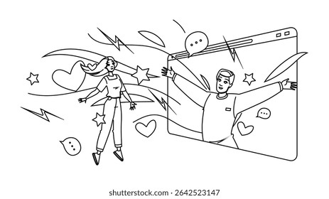 phone social signals vector. set network, media emergency, communication link phone social signals character. people black line pencil drawing illustration