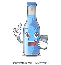 With phone soda water and ice cubes cartoon