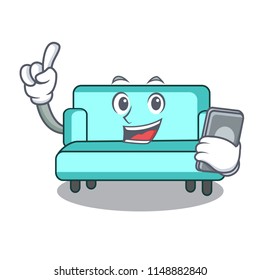 With phone sofa character cartoon style