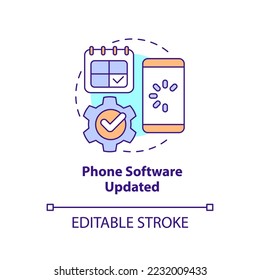 Phone software updated concept icon. Install latest version. Prevent smartphone hacks abstract idea thin line illustration. Isolated outline drawing. Editable stroke. Arial, Myriad Pro-Bold fonts used