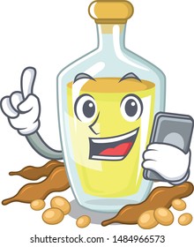With phone soybean oil put in cartoon bottle