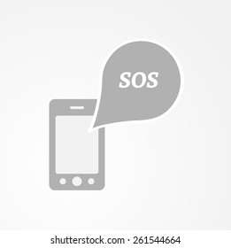 phone and speak bubble with sos on gray background