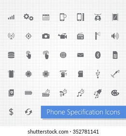 phone specification icon symbol set collection