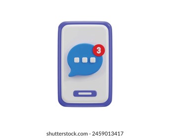Phone with speech bubble message notification icon 3d rendering vector illustration
