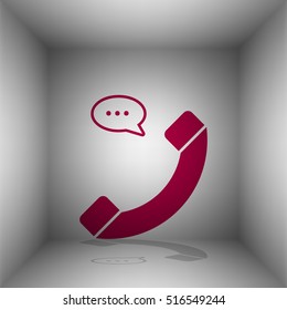Phone with speech bubble sign. Bordo icon with shadow in the room.
