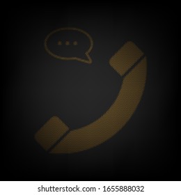 Teléfono con signo de burbuja de voz. Icono de la rejilla de una pequeña bombilla naranja en la oscuridad. Ilustración.