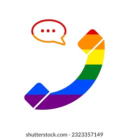 Phone with speech bubble sign. Rainbow gay LGBT rights colored Icon at white Background. Illustration.