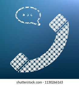 Phone with speech bubble sign. Vector. White textured icon at lapis lazuli gradient background.