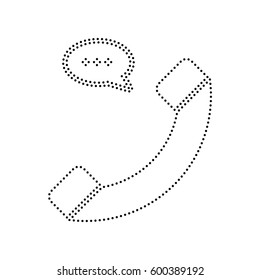 Phone with speech bubble sign. Vector. Black dotted icon on white background. Isolated.