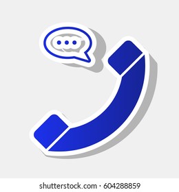 Phone with speech bubble sign. Vector. New year bluish icon with outside stroke and gray shadow on light gray background.