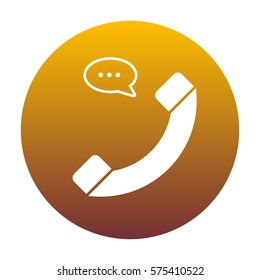 Phone with speech bubble sign. White icon in circle with golden gradient as background. Isolated.