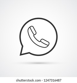 Phone in speech bubble trendy style black icon. Vector illustration