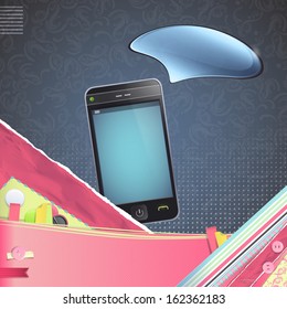 Phone with speech bubble. Vector design. 