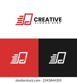 phone + speed mark logo, simple modern logo design editable template