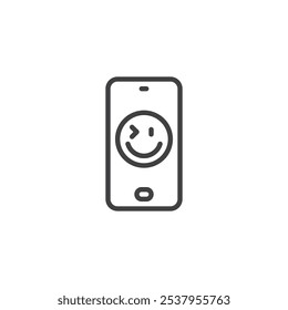 Phone Splash Screen line icon. linear style sign for mobile concept and web design. Smartphone with smiley outline vector icon. Symbol, logo illustration. Vector graphics