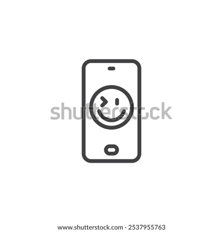 Phone Splash Screen line icon. linear style sign for mobile concept and web design. Smartphone with smiley outline vector icon. Symbol, logo illustration. Vector graphics