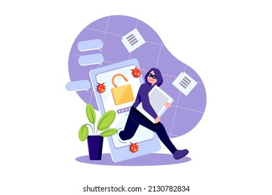 Phone Spyware Attack Illustration Concept. Flat Illustration Isolated On White Background